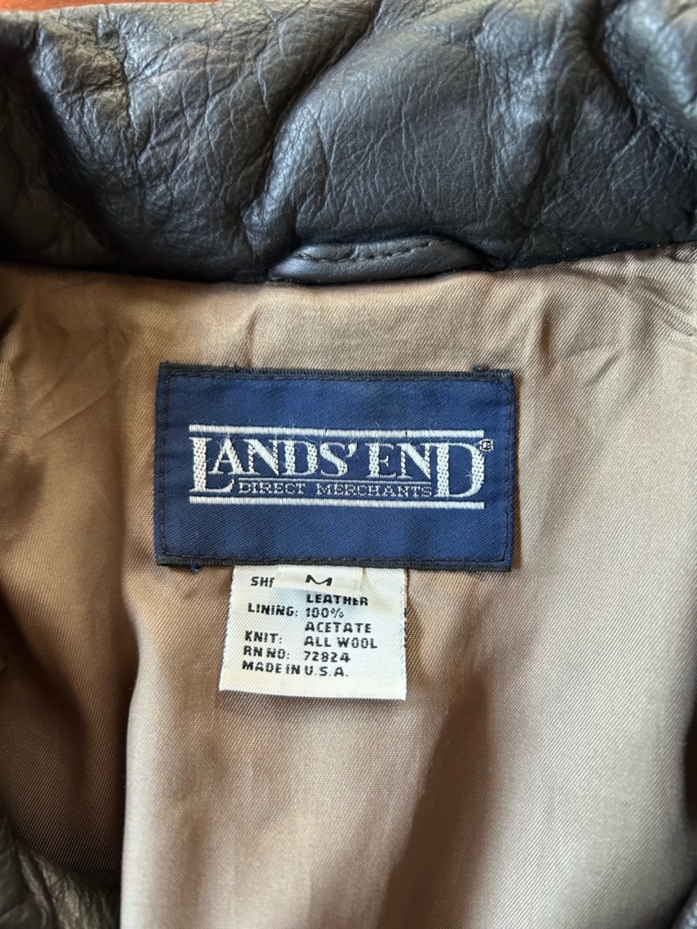 Vintage Lands' End Men's Brown Leather Bomber Jacket - Picture 9 of 10